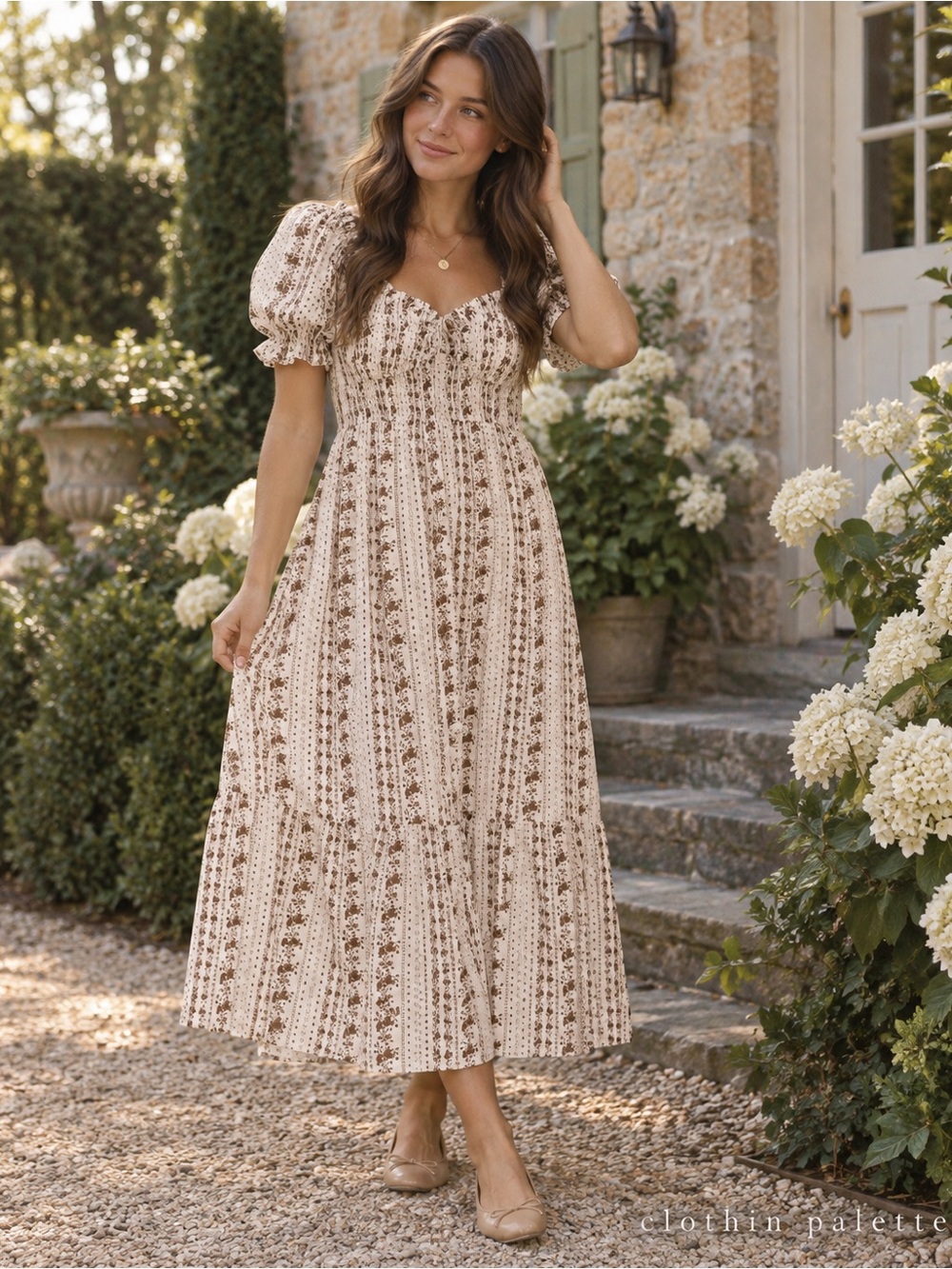 NWOT Blu Pepper Floral Stripe Puff Sleeve Midi/Tea Length Dress